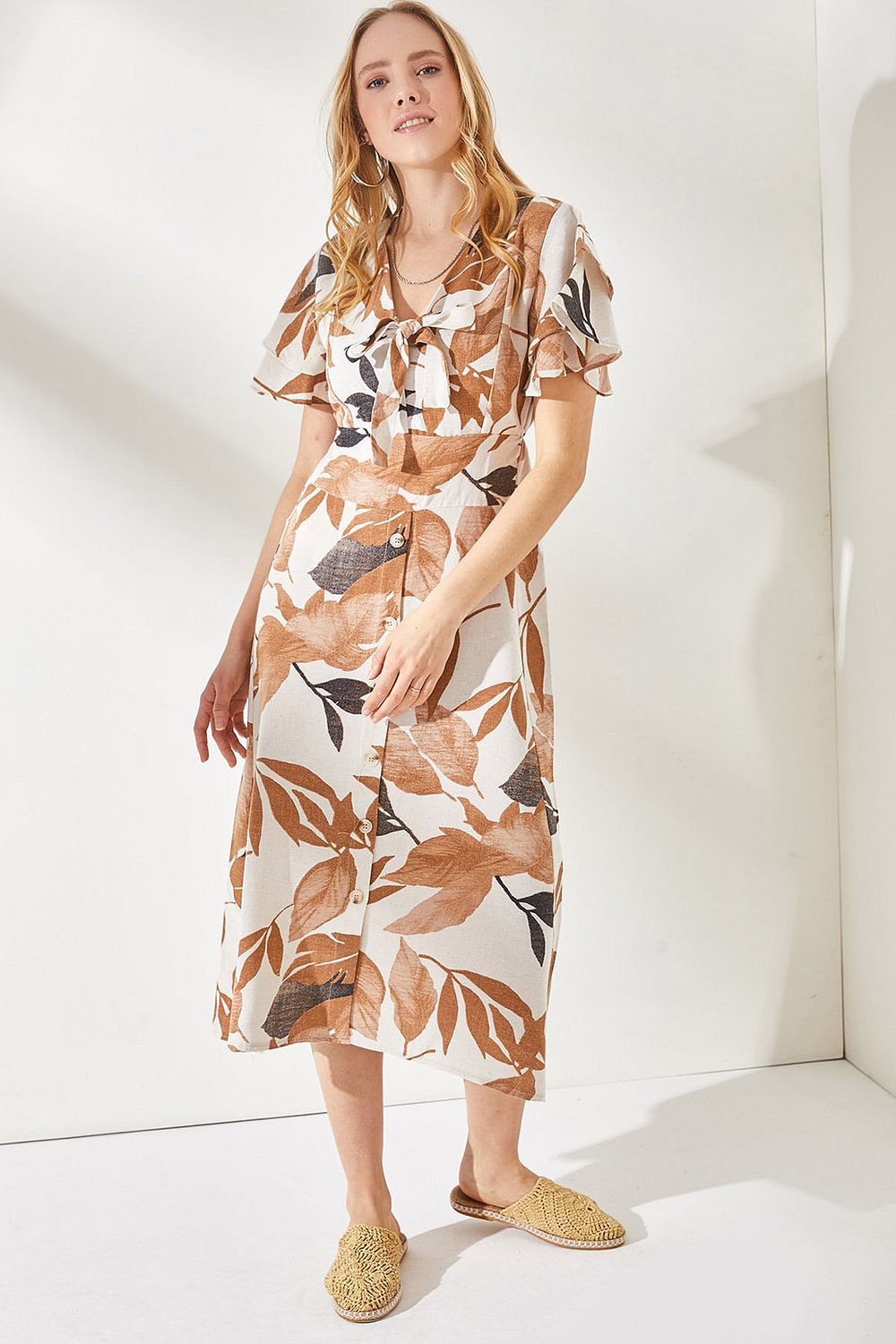 Mango ruffled linen dress discount