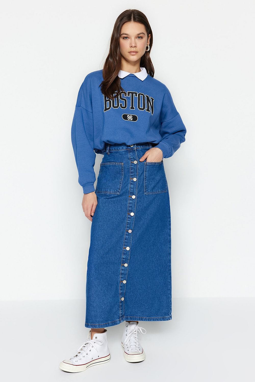 Trendyol Collection Dark Indigo Double Pocket High Waist Denim
