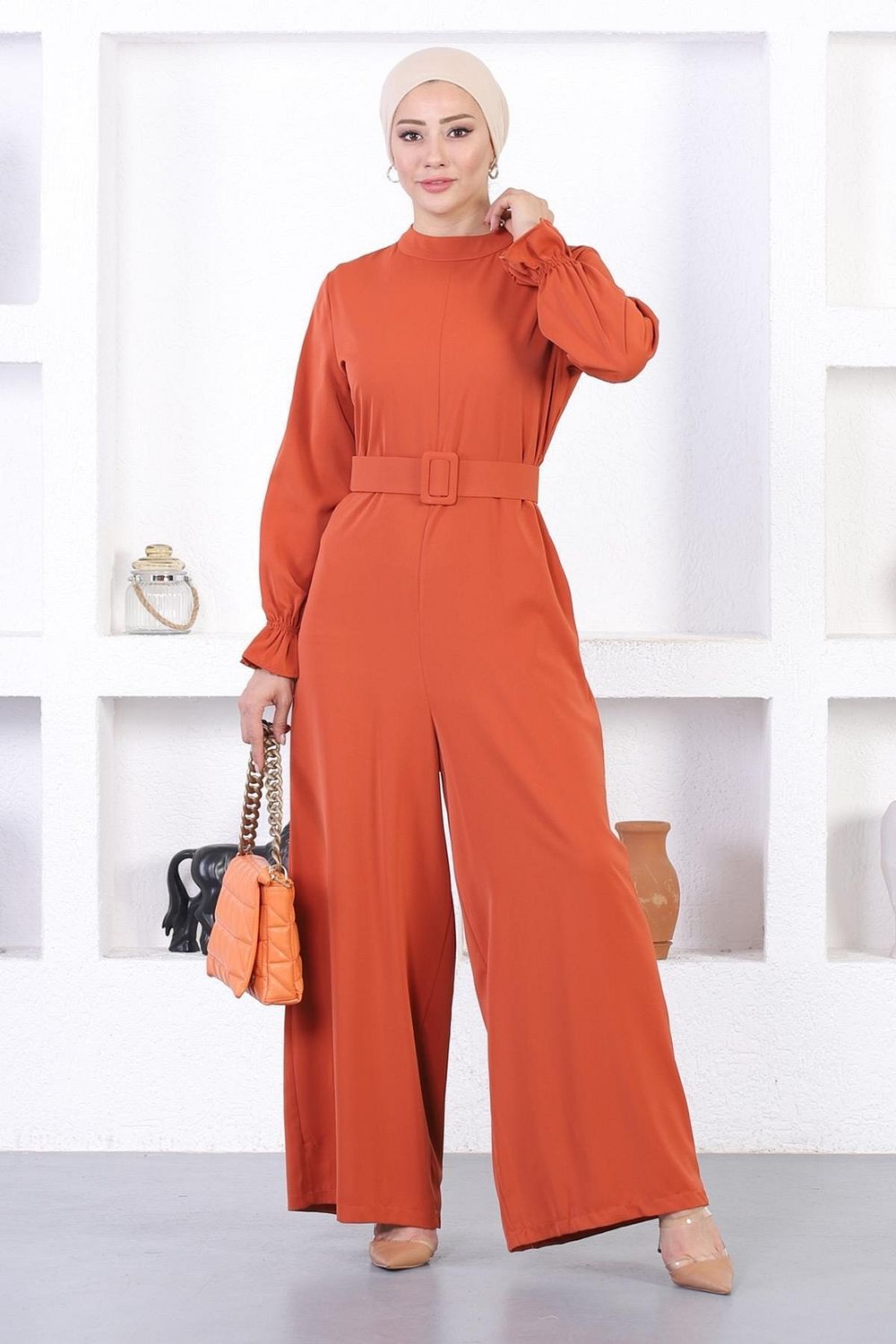 ModaMihram Jumpsuit Kleid mit G rtel Kachel 12244 Trendyol
