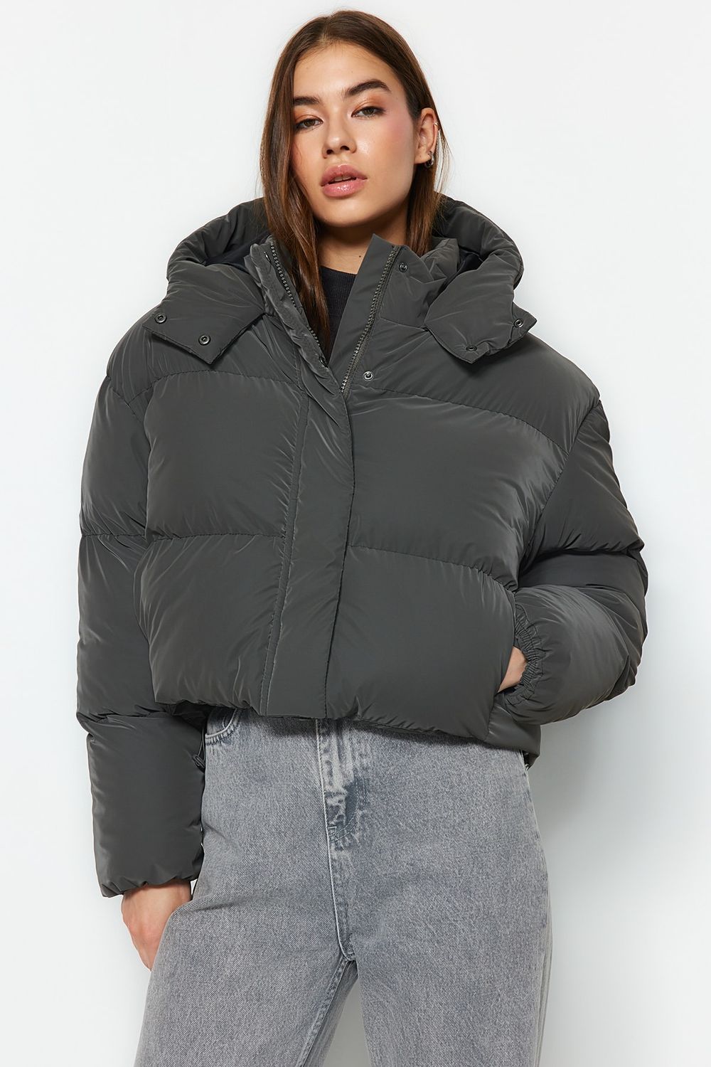 Trendyol Collection Winter Jacket - Gray - Puffer - Trendyol