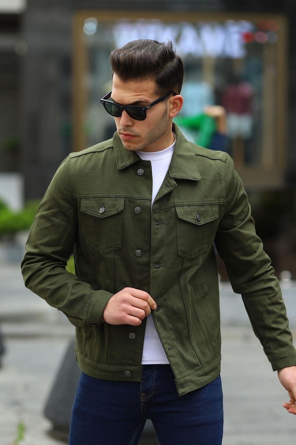 Dark green on sale jeans jacket