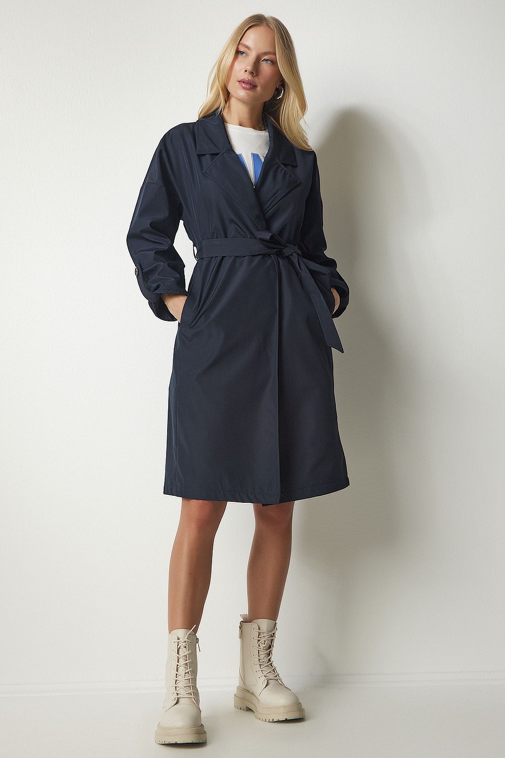 Dark navy trench best sale coat