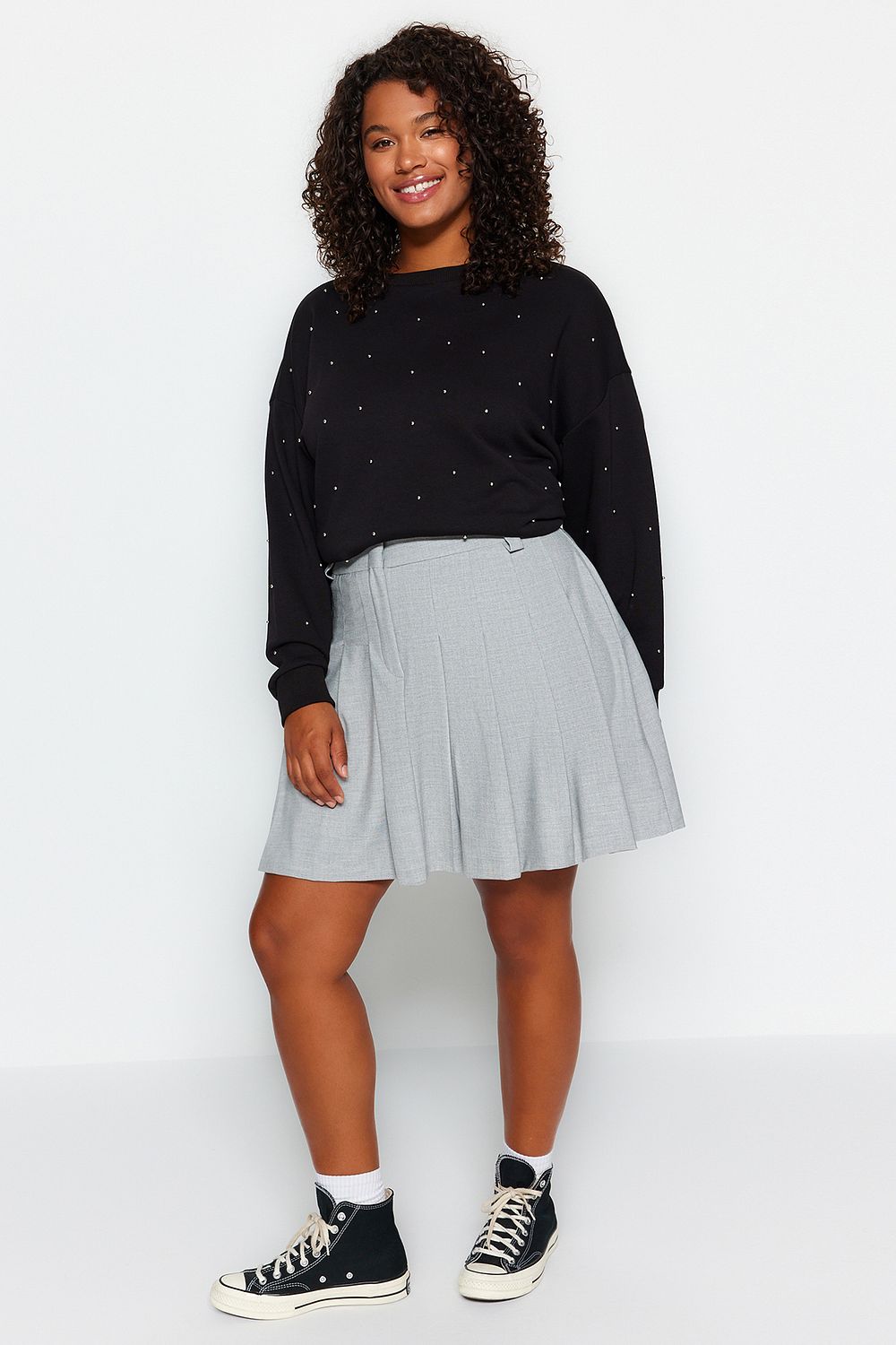 Plus size pleated hot sale skater skirt