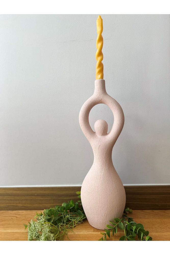 Yoga Zenith: Kadın Figürlü Özel Pigment Boyalı Seramik Vazo Ve Şamdan