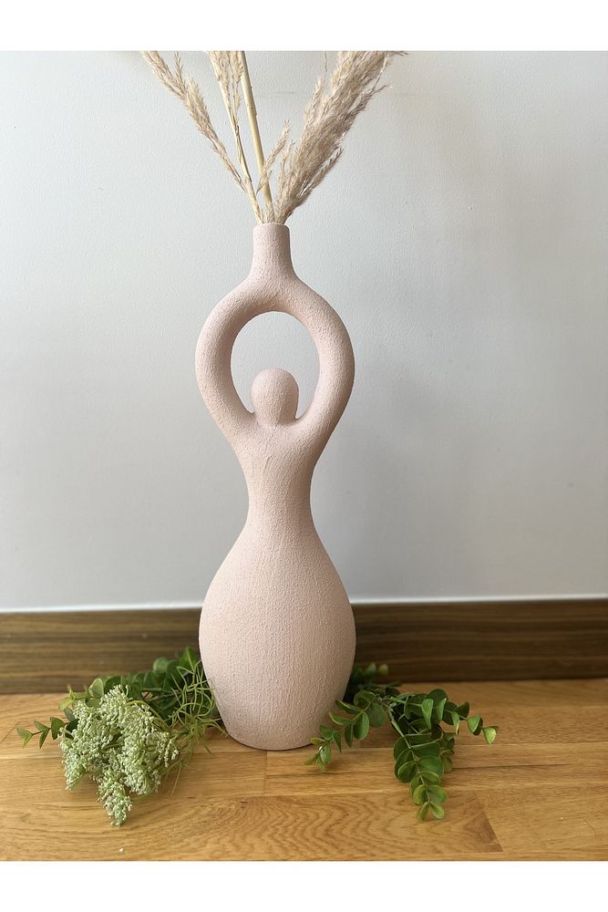 Yoga Zenith: Kadın Figürlü Özel Pigment Boyalı Seramik Vazo Ve Şamdan
