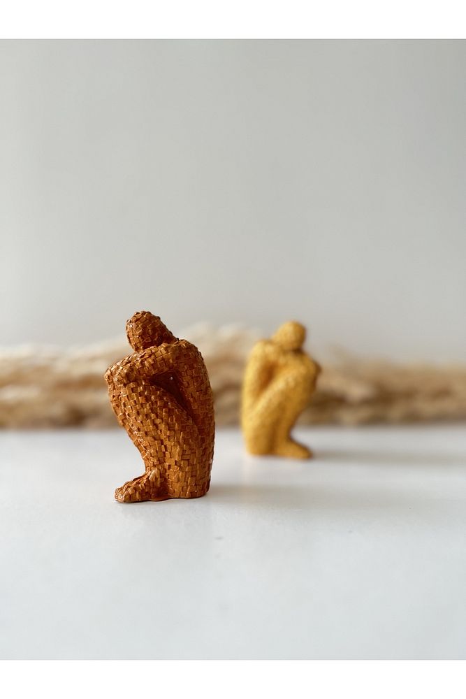 Minimalist Soyut Sarı Insan Mozaik Düşünür 2'li Heykel Biblo, Ev Dekorasyonu, Kitaplık Süsleme