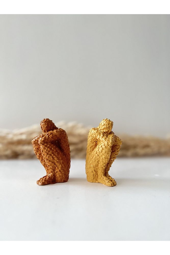 Minimalist Soyut Sarı Insan Mozaik Düşünür 2'li Heykel Biblo, Ev Dekorasyonu, Kitaplık Süsleme