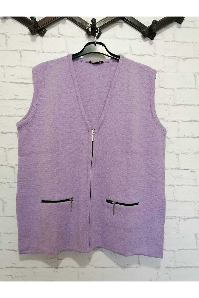 Kışlık, RAHAT KALIP, çelik örme, V yaka ,FERMUARLI 2 cepli kısa yelek lila-XL
