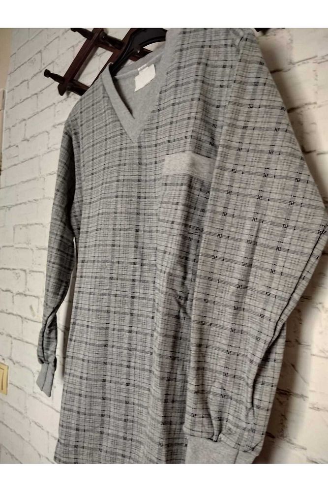 Yeni desen %100 ham pamuk, likrasız, KIŞLIK içi şardonlu, uzun kollu , baba pijama takımı Gri-2XL