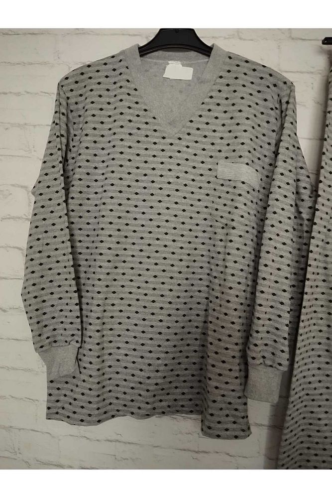 Yeni desen %100 ham pamuk, likrasız, KIŞLIK içi şardonlu, uzun kollu , baba pijama takımı Gri-2XL
