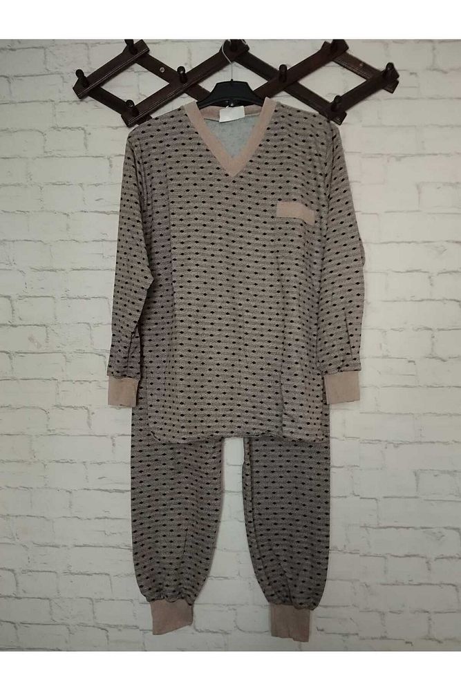 Yeni desen %100 ham pamuk, likrasız, KIŞLIK içi şardonlu, uzun kollu , baba pijama takımı Gri-2XL