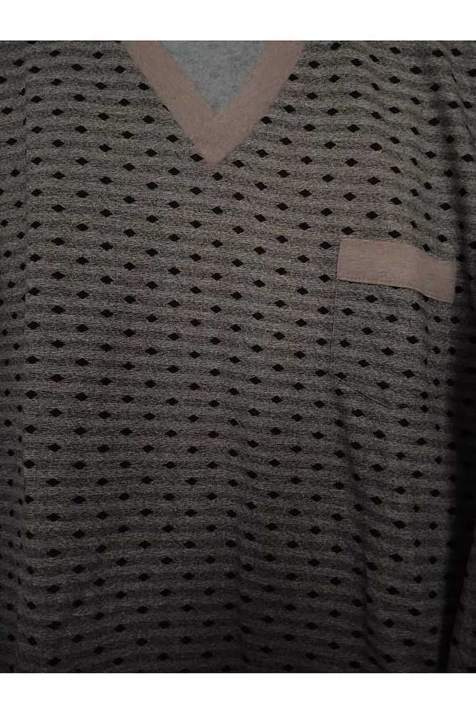 Yeni desen %100 ham pamuk, likrasız, KIŞLIK içi şardonlu, uzun kollu , baba pijama takımı Gri-2XL