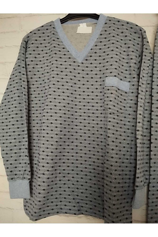 Yeni desen %100 ham pamuk, likrasız, KIŞLIK içi şardonlu, uzun kollu , baba pijama takımı Gri-2XL