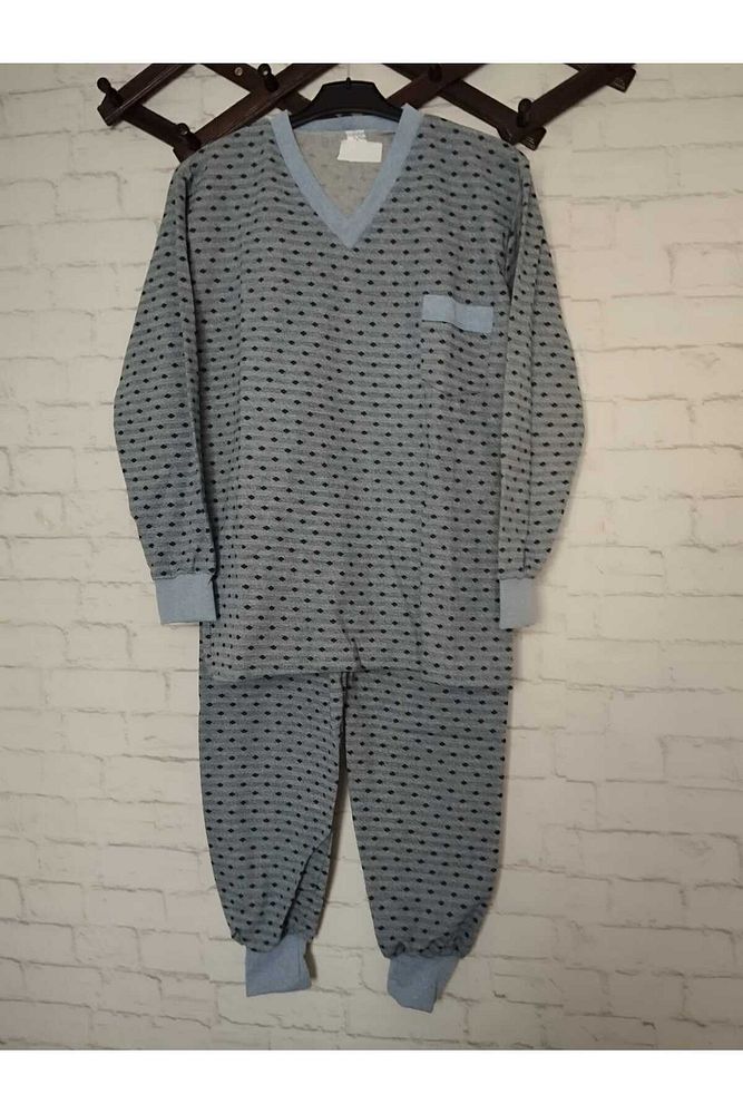 Yeni desen %100 ham pamuk, likrasız, KIŞLIK içi şardonlu, uzun kollu , baba pijama takımı Gri-2XL