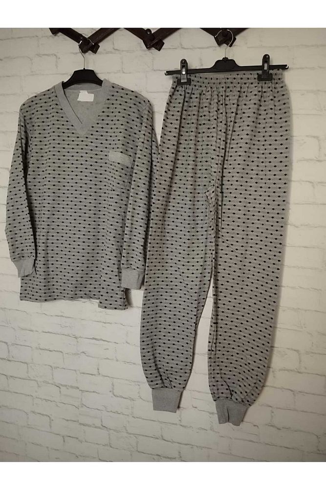 Yeni desen %100 ham pamuk, likrasız, KIŞLIK içi şardonlu, uzun kollu , baba pijama takımı Gri-2XL