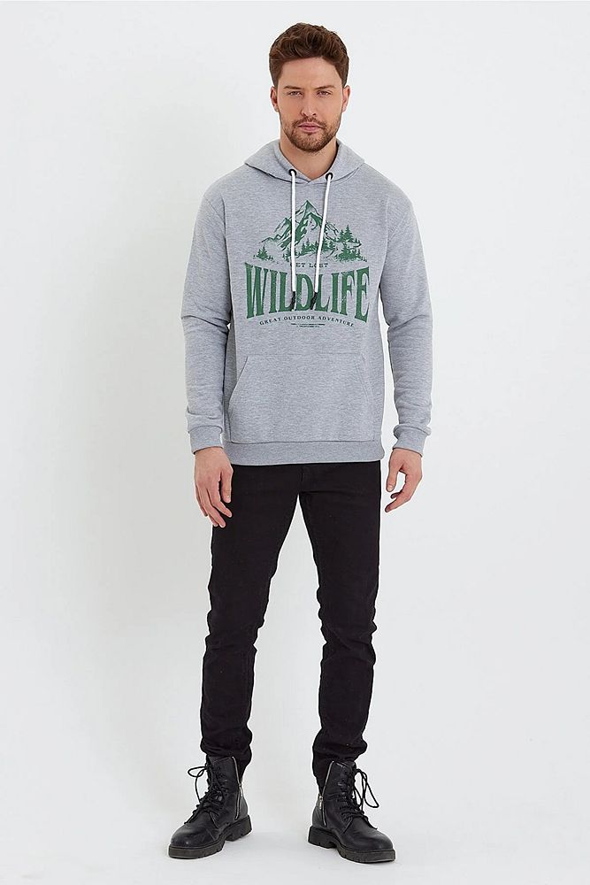 Rodi Jeans Erkek 3 İplik Kapüşonlu Önü Yazı Baskılı Sweatshirt