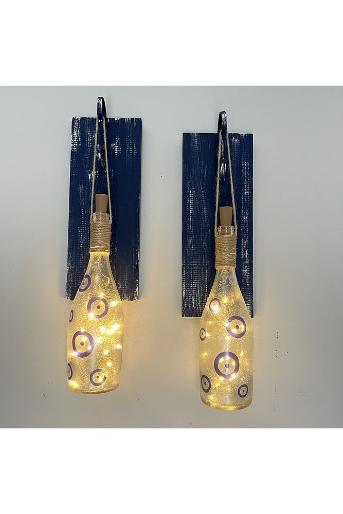 Nazar Boncuklu Peri LED Işıklı Ahşap Panel Ferforje Aplik – Vintage & Mistik Ev Dekorasyonu