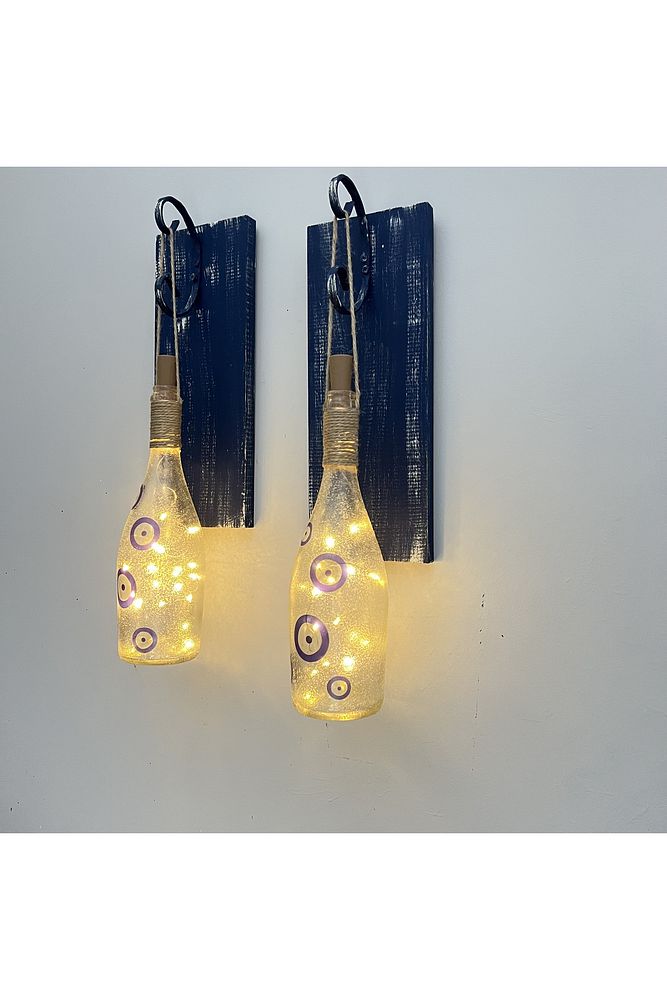 Nazar Boncuklu Peri LED Işıklı Ahşap Panel Ferforje Aplik – Vintage & Mistik Ev Dekorasyonu