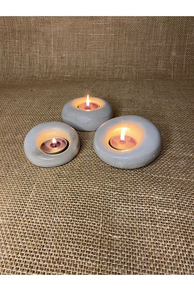 3'lü Tealıght Beton Mumluklar