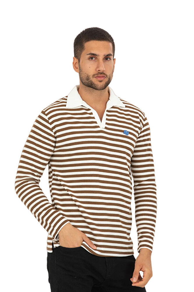 Erkek Çizgili Apaş Yaka Triko Kazak