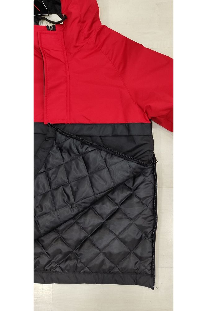 Erkek Kırmızı Siyah Slim Fit Garnili Su Geçirmez Yağmurluk Mont