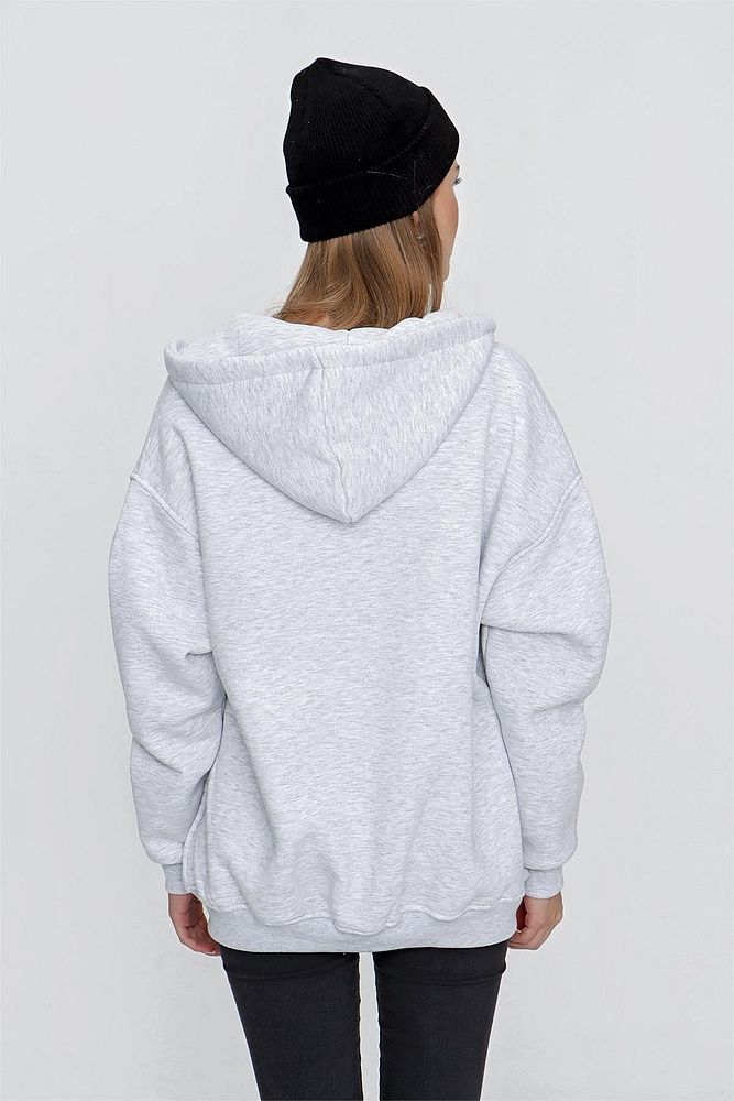 Kadın 3 İplik Şardonlu Fermuarlı Kapüşonlu Sweatshirt