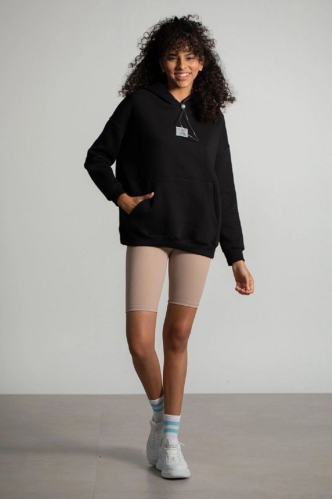 Barrels And Oil Kadın Siyah Kapüşonlu Kanguru Cepli 2 Ip Şardonlu Sweatshirt