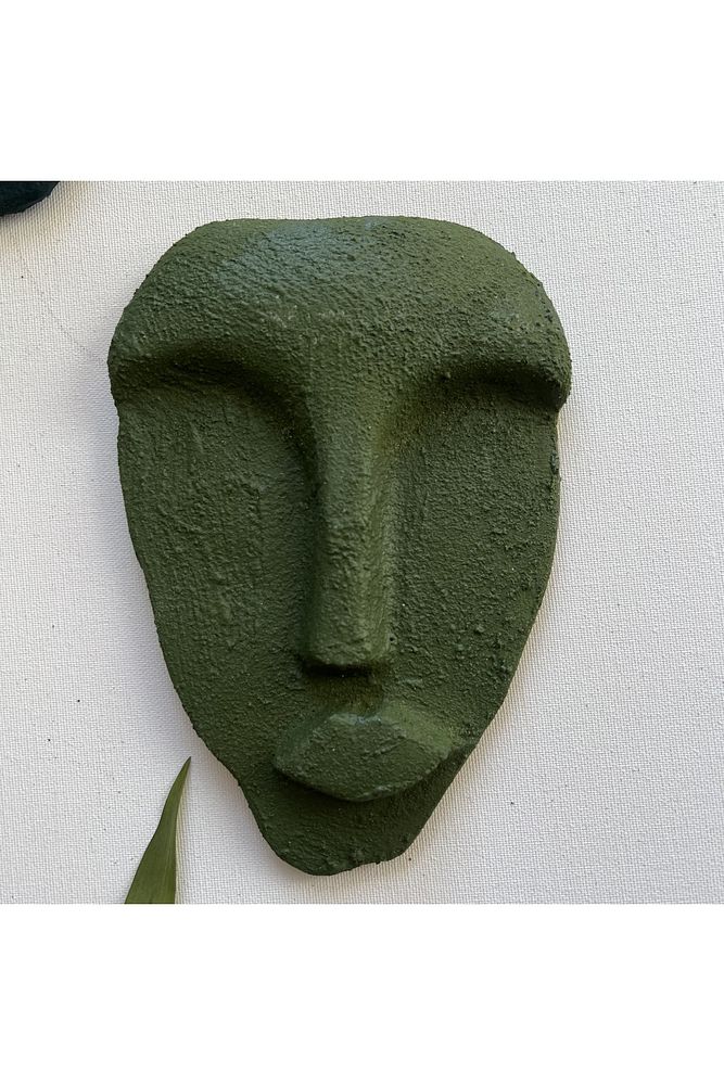 El Yapımı Taş Heykel Soyut Yüz Maske 5'li Set, Modern Yeşil Renkli Soyut Duvar Dekoru