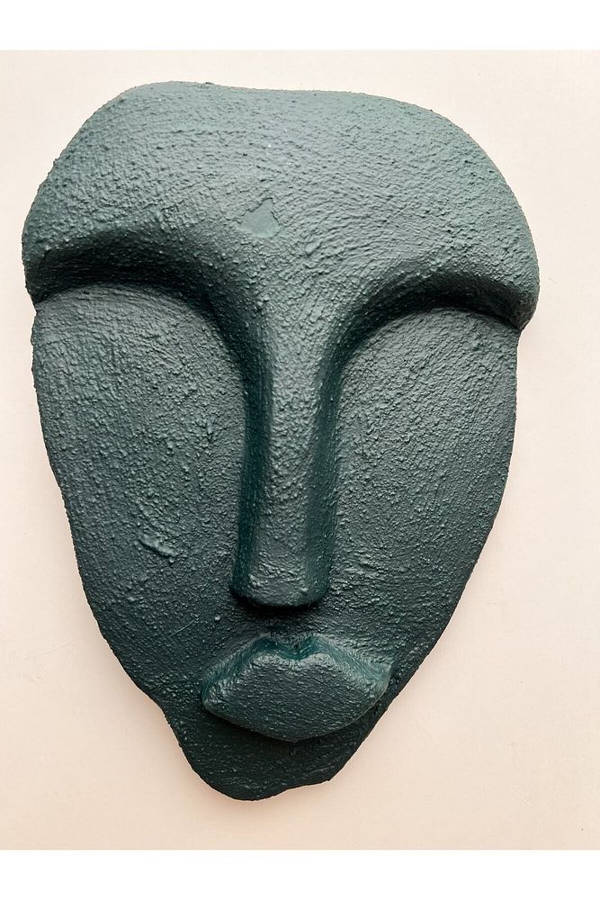 El Yapımı Taş Heykel Soyut Yüz Maske 5'li Set, Modern Yeşil, Mor Renkli Soyut Duvar Dekoru