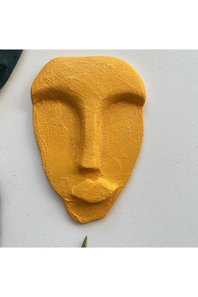 El Yapımı Taş Heykel Soyut Yüz Maske 5'li Set, Modern Yeşil, Mor Renkli Soyut Duvar Dekoru