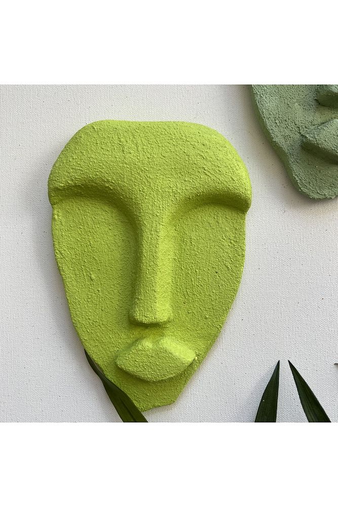 El Yapımı Taş Heykel Soyut Yüz Maske 5'li Set, Modern Yeşil Renkli Soyut Duvar Dekoru