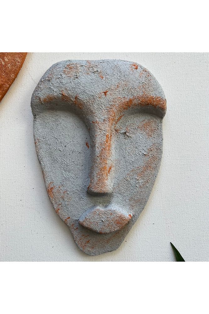 El Yapımı Taş Heykel Soyut Yüz Maske 5'li Set, Modern Eskitme Soyut Duvar Dekoru