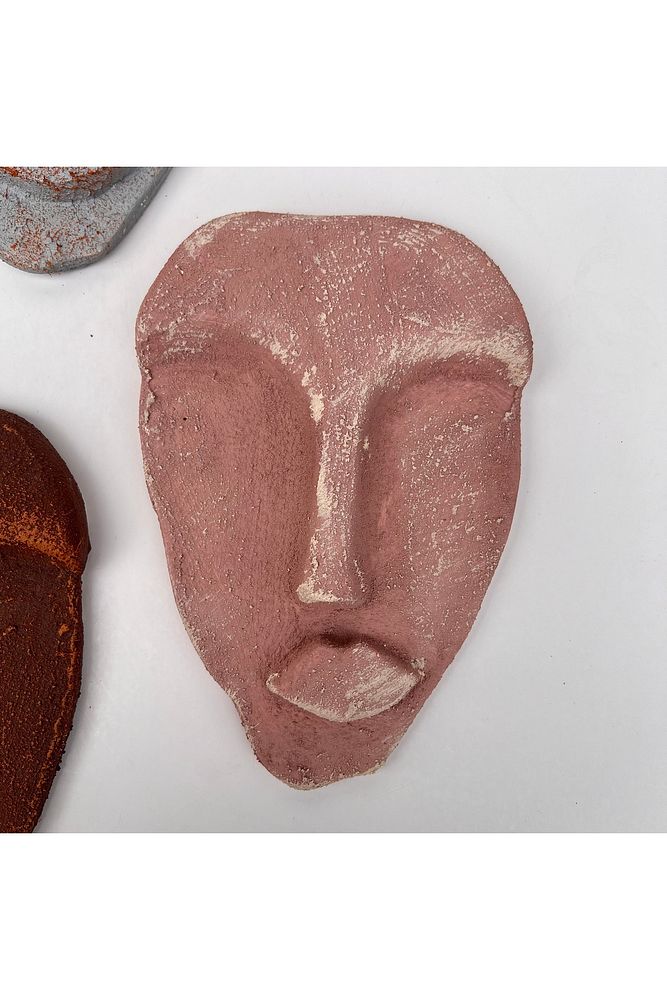 El Yapımı Taş Heykel Soyut Yüz Maske 5'li Set, Modern Eskitme Soyut Duvar Dekoru