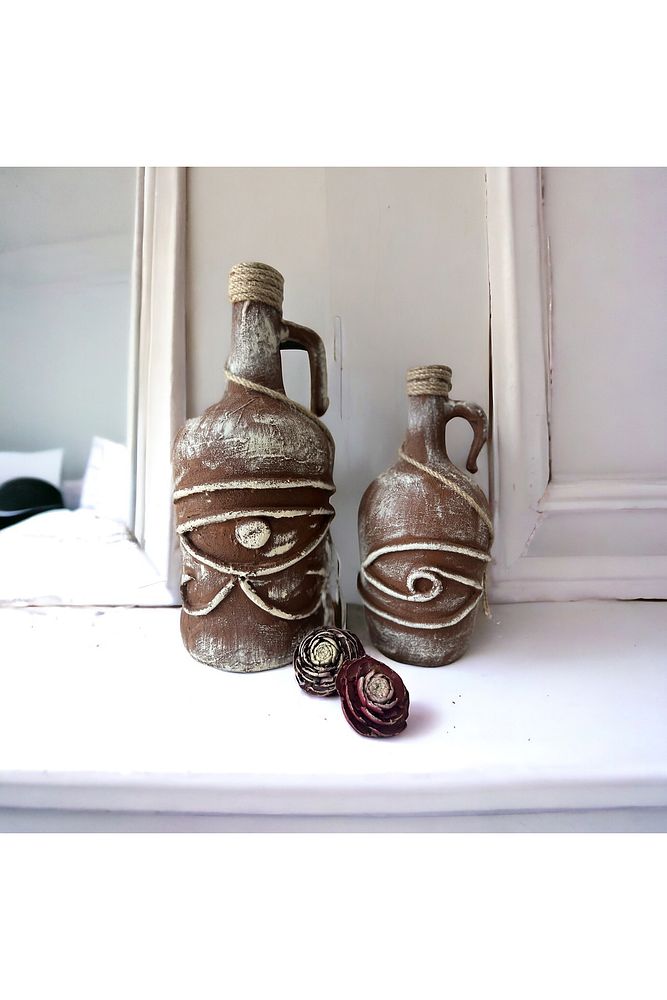 Horus'un Gözü Özel Pigment Boyalı Terakota Dekoratif Damacana Şişeler 2'li Set