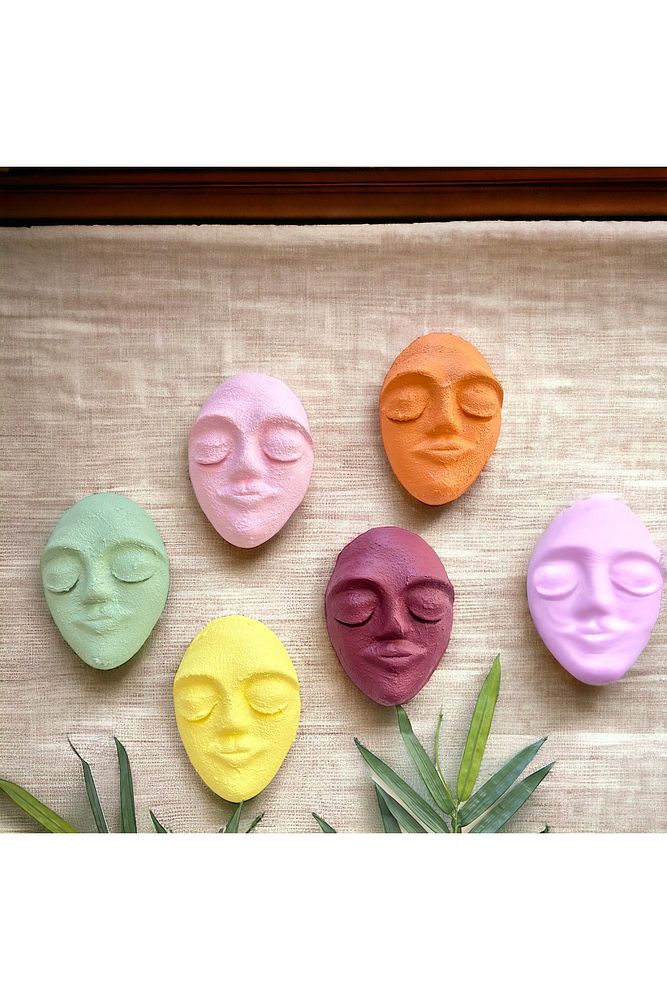 El Yapımı Duvar Maskları 5'li Set, Canlı Renklerle Boyalı Sakin Yüz Maskeleri, Duvar Dekor Objesi