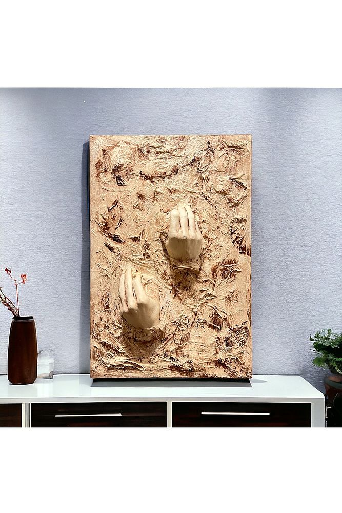 3D Beyaz El Heykel Dekorlu Tuval üzerine Akrilik Tablo, Heykel Duvar Sanatı, 3D Duvar Dekor