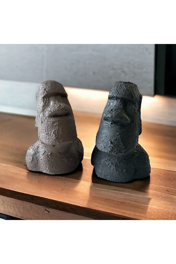 El Yapımı Beton Moai Paskalya Adası Dekoratif Heykel Hediyelik Biblo Ev Tasarım Dekoru 2 Li Set