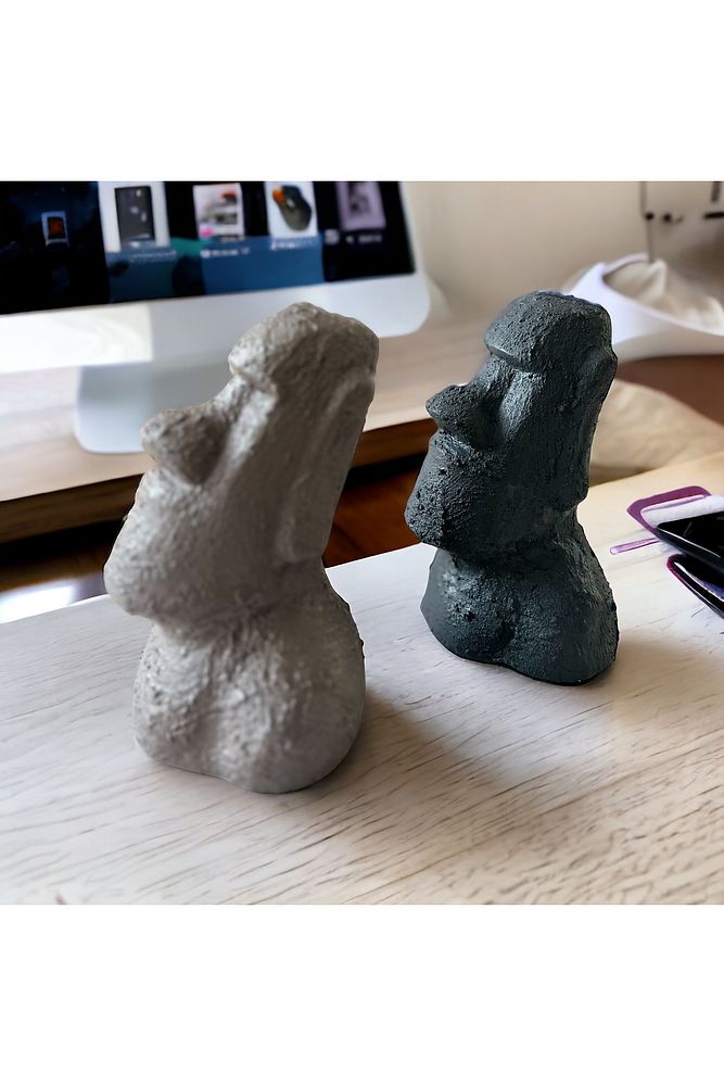 El Yapımı Beton Moai Paskalya Adası Dekoratif Heykel Hediyelik Biblo Ev Tasarım Dekoru 2 Li Set