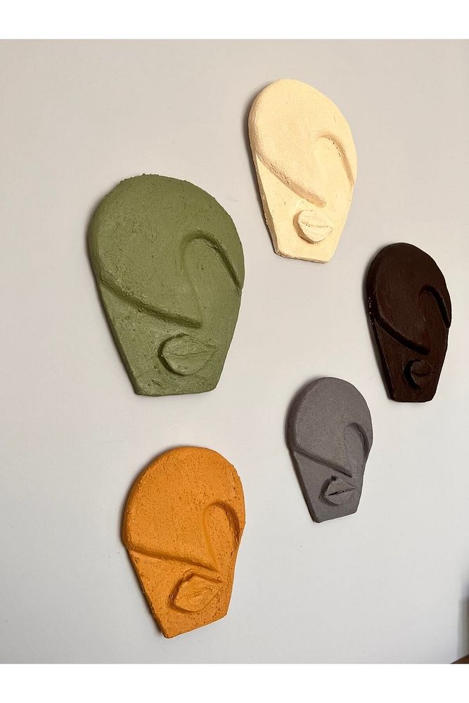 Soyut Tasarım El Yapımı Duvar Dekoru Taş Maske 5'li Set, Dekoratif Maske, 3d Duvar Sanatı
