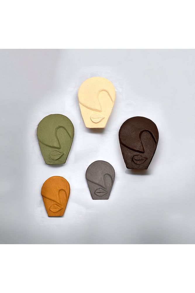 Soyut Tasarım El Yapımı Duvar Dekoru Taş Maske 5'li Set, Dekoratif Maske, 3d Duvar Sanatı