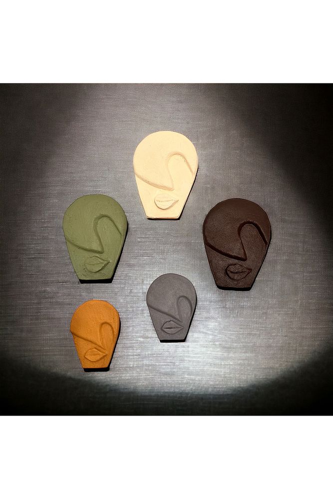 Soyut Tasarım El Yapımı Duvar Dekoru Taş Maske 5'li Set, Dekoratif Maske, 3d Duvar Sanatı