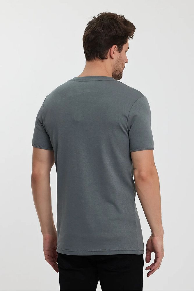 Erkek Rahat Kalıp Patlı Düğmeli Likralı Bisiklet Yaka Pamuklu T-shirt