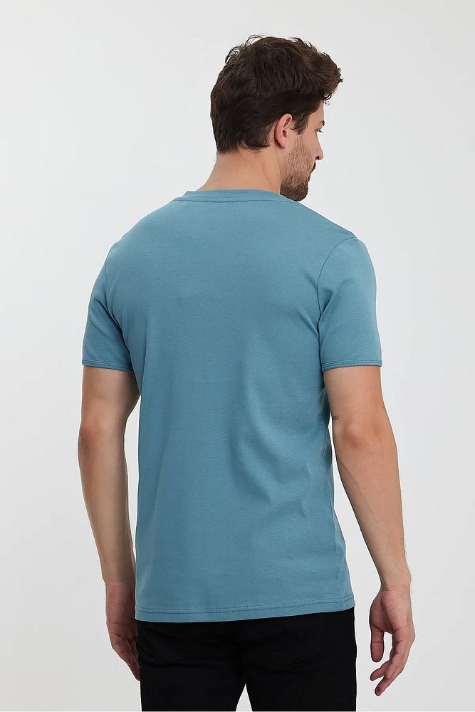 Erkek Rahat Kalıp Patlı Düğmeli Likralı Bisiklet Yaka Pamuklu T-shirt