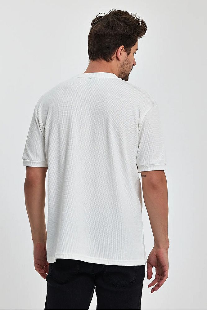Rodi Jeans Erkek Önü Düğmeli Bisiklet Yaka Relaxed Fit Petek Dokuma T-shirt