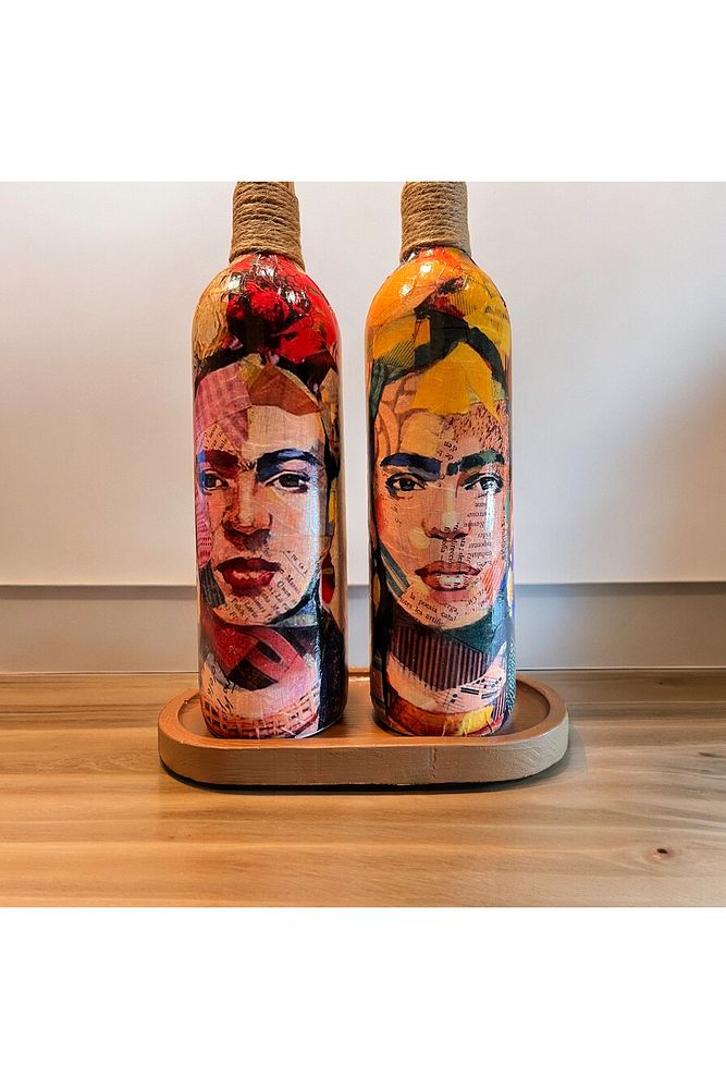 Renkli Kadın Desenli 750 ml Zeytinyağı Sıvıyağ Şişesi Yağdanlık Yağlık Sirkelik Sosluk 2'li Set