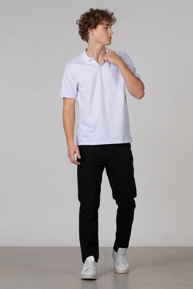 Erkek Açık Pat Likralı Polo V Yaka Pike T-Shirt