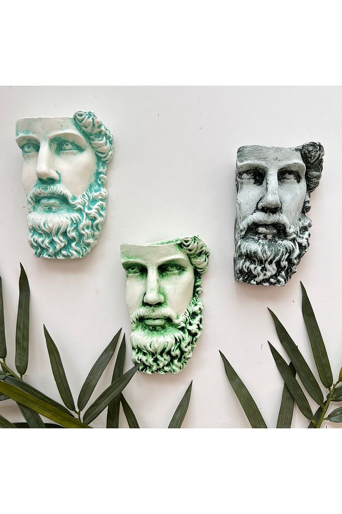 Antik Eskitme Dekoratif  Poseidon Beton Biblo Heykel 3'lü Set Ev Dekor Duvar Dekoru