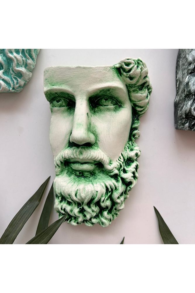 Antik Eskitme Dekoratif  Poseidon Beton Biblo Heykel 3'lü Set Ev Dekor Duvar Dekoru