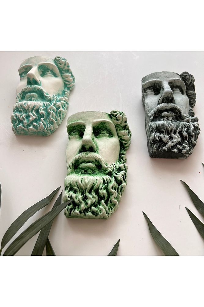 Antik Eskitme Dekoratif  Poseidon Beton Biblo Heykel 3'lü Set Ev Dekor Duvar Dekoru