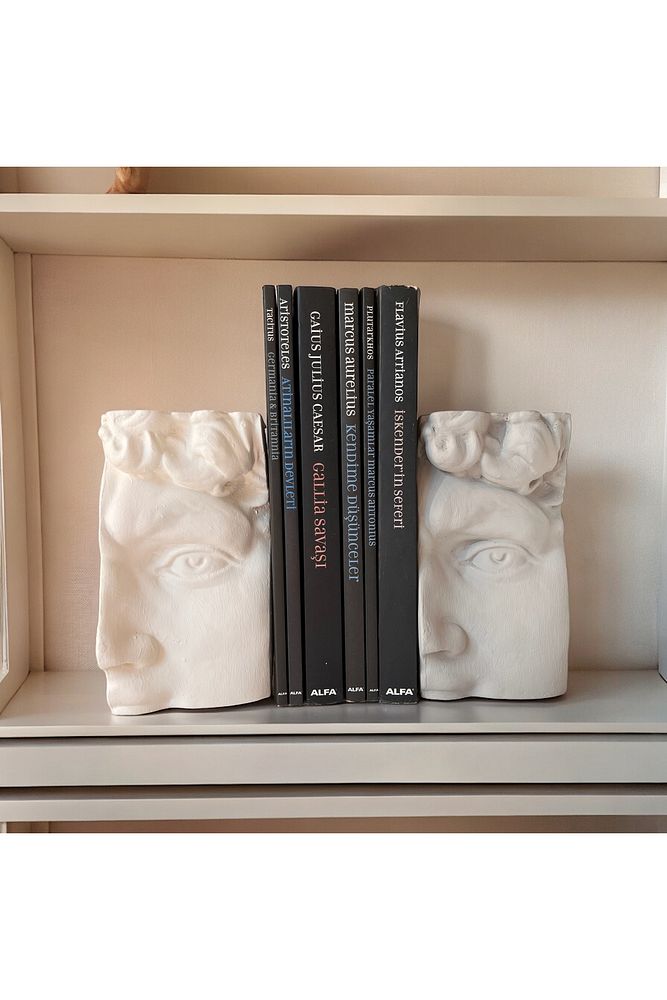 Dekoratif Beton Antik Yüz Gri Siyah Bej Heykel Biblo 3 Lü Set Masa Üstü Aksesuar Kitap Tutucu Dekor